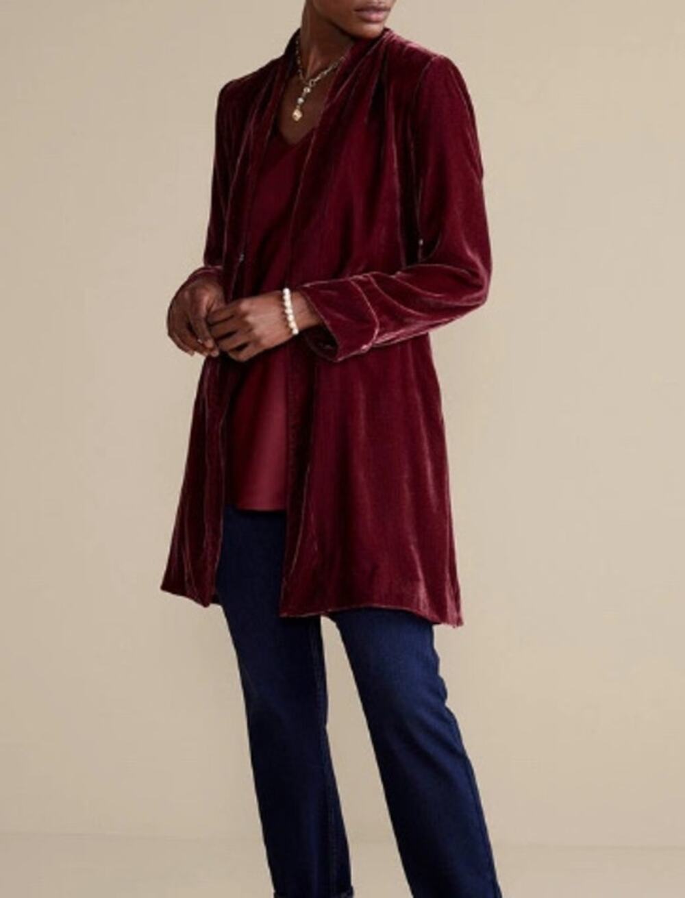 Soft Surroundings Women Aria Red Velvet Long Sleeve Jacket Size Large